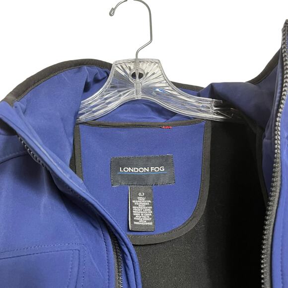 London Fog Blue Hooded Belted Zip Front Jacket - L (2848) - Picture 6 of 8